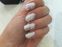 3D roses on blue holographic polish 